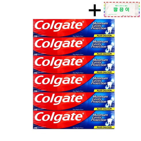 콜게이트치약 - [코스트코 무료배송] COLGATE 콜게이트 그레이트 레귤러 치약 + 깔끔이 증정, 6개, 250g