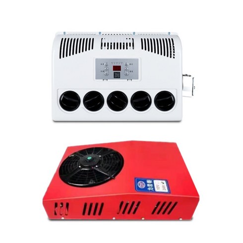 화물차무시동에어컨 DC 화물차 차량용 무시동 트럭 에어컨 냉매주입발송 가능, 12V눕힐수있는 세로형 레드