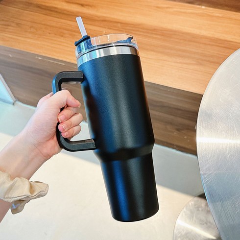 대용량 텀블러 스탠리 커피잔 오피스 핸드카잔 심플 빨대물병, Sdl 블랙, 1180Ml