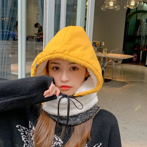 2023년 가성비 최고 스노우보드후드 - 비바로싸 겨울 방한 여성 패딩 바라클라바 버프 후드 골프 넥워머 스키 스노우보드 모자, 노란색