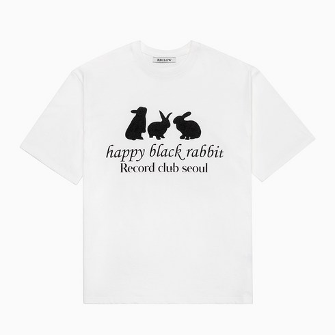 리끌로우 RECLOW RABBIT T WHITE 남녀공용 오버핏 토끼프린팅 반팔티셔츠