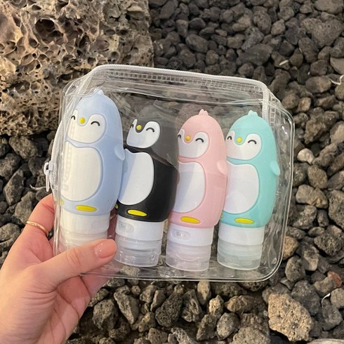 귀여운 캐릭터 실리콘 공병 파우치 세트 90ml * 4, 1세트