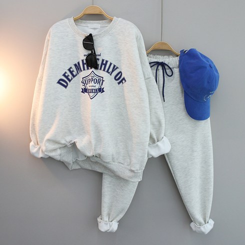 웰맨투맨트레이닝세트(기모) 빅사이즈 오버핏 상하의세트 따뜻한 운동복 조거팬츠 긴팔 라운드 밴딩 편한 도톰한