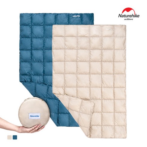 [Naturehike] NH 구스 다운 블랑켓 패딩 담요 똑딱이 무릎 이불 차박 휴대용, 색상:크림, 1개