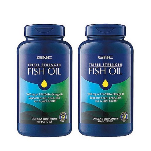 GNC 트리플 스트렝스 피쉬 오일 1000mg 소프트젤 무설탕 글루텐 프리, 120정, 2개