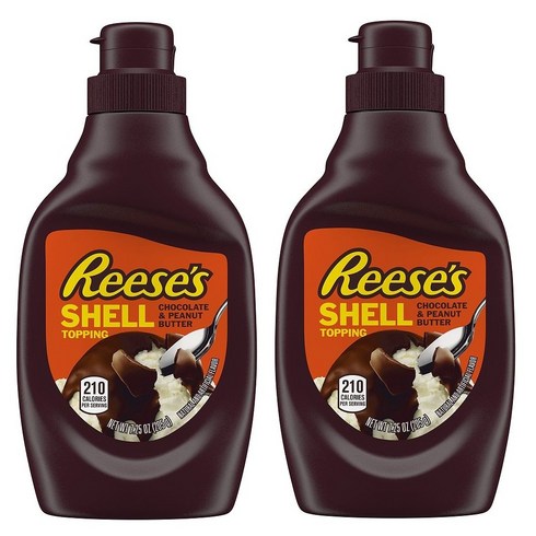 Reeses 리세스 피넛 버터 초콜릿 쉘 껍질 굳는 토핑 초코 시럽 205g 2팩, 2개