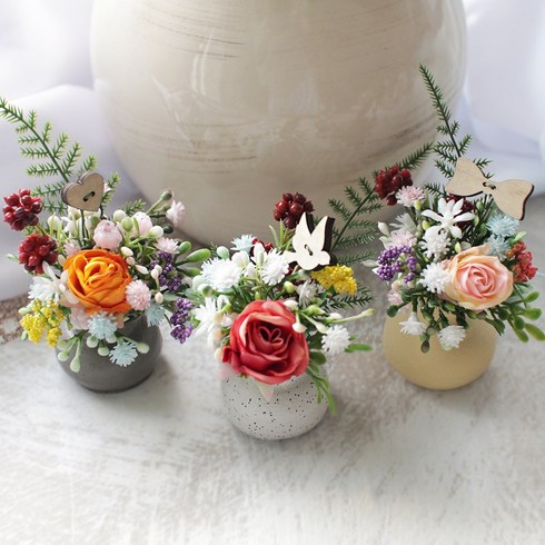 납골당꾸미기 미니어처 화분 도자기 국화 장미 납골당꽃 봉안당 소품 추모관장식 추모꽃, 국화 화이트