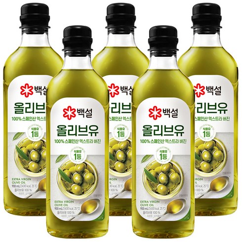 백설올리브유900 - 백설 스페인산 압착 올리브유, 5개, 900ml