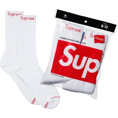 클래식 Supreme 슈프림 헤인즈 크루 삭스 화이트 블랙 4pack