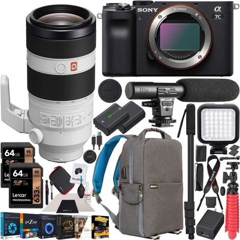 소니 a7C FE 포함 미러리스 풀프레임 카메라 본체 F100 400mm F4.5 5.6 GM G 마스터 슈퍼 망원 줌 렌즈 SEL100400GM 블랙 ILCE7C B 번들 데코기