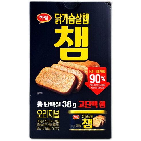 닭가슴살챔 - 코스트코 하림 챔 오리지널 1.6kg(200g x 8개) 국내산 닭가슴살 캔 햄, 8개, 200g