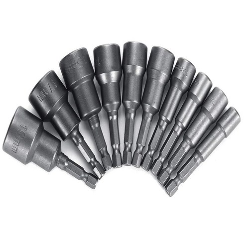 10P 육각복스 비트 소켓 복스알 렌치 6-19mm, 각끌비트 목공기리 각끌기 목공드릴 1/4(6.