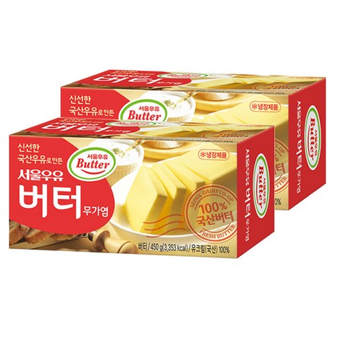 서울우유 국산원유100% 무가염 버터 450g, 2개
