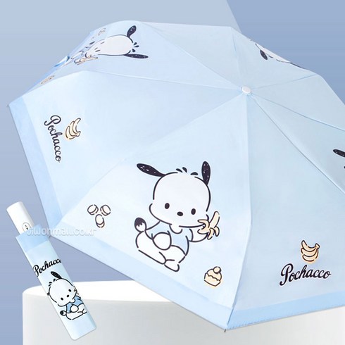 포차코 바나나 패턴 자외선 차단 3단 자동우산(양산)