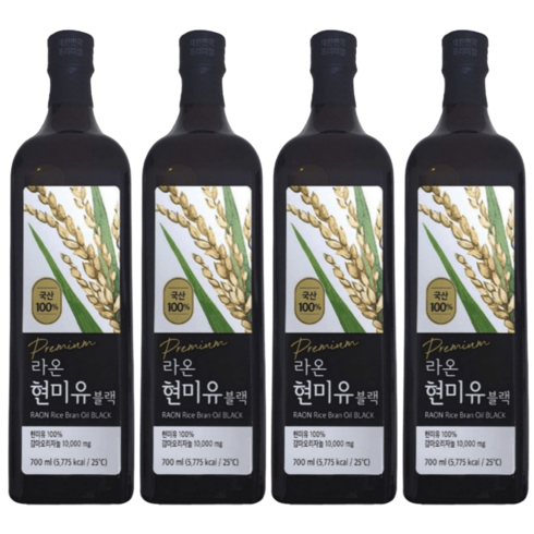 고챠도로현미유 - 라온현미유 블랙 NON GMO 대용량 국산100% 국내산 프리미엄 미강유 700ml 4개