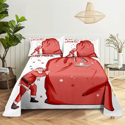 산타시트m - Santa Gift 0.9 1.2 1.5 1.8 2.0m Bedding Set Bed Sheets and Pillowcases Flat Sheet, 1, 200X230cm 3Pcs, 플랫 시트, 1개