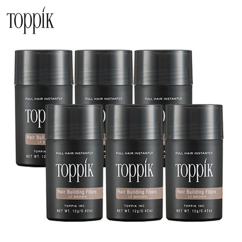 토픽 TOPPIK 12g x 6개 (6개월분) 천연양모케라틴 흑채 증모제 펌프별매, 밝은갈색