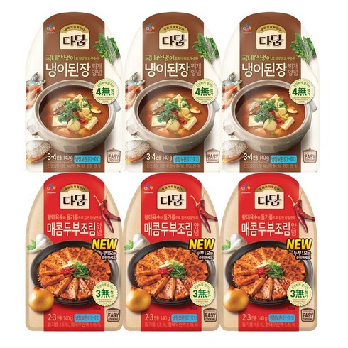 (냉장)다담 냉이된장찌개양념140gx3개+매콤두부조림양념140gx3개, 1세트