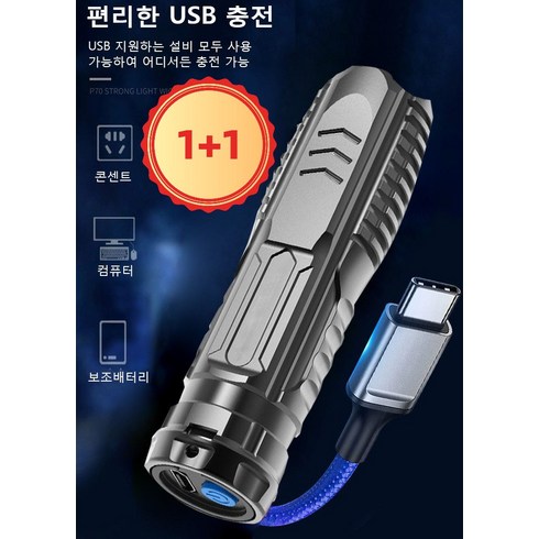 2023년 가성비 최고 오패캐360 - 초강력 레이저 LED 손전등 충전식 후레쉬 줌라이트 고휘도 LED 손전등 후레쉬 랜턴 후레쉬 캠핑 해루질 렌턴, 블랙, 2개