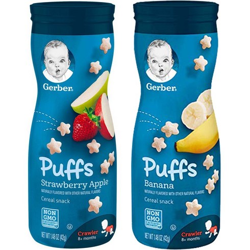 gerber 퍼프 시리얼 스낵 크로어 8+ 먼스 42g, 1세트, 딸기 + 사과 + 바나나