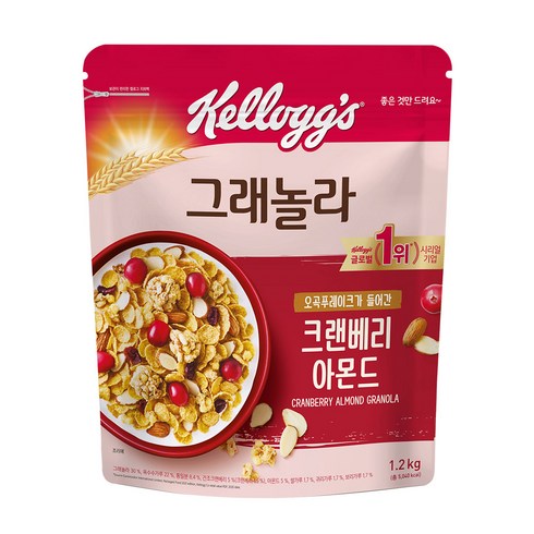 켈로그 - 켈로그 크랜베리 아몬드 그래놀라 시리얼, 1.2kg, 1개