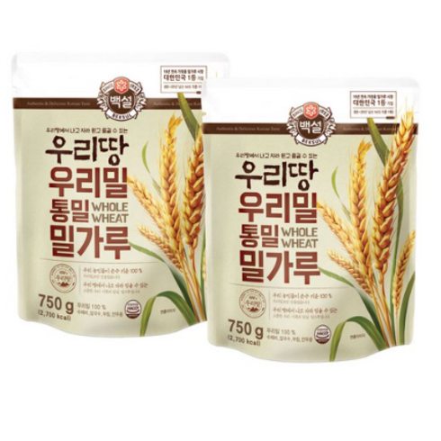 CJ 우리밀 통밀 밀가루 750g, 2개