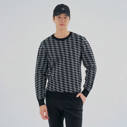 레노마골프 23FW 남성 사선 잔패턴 라운드넥 니트 RMSRM3206-199