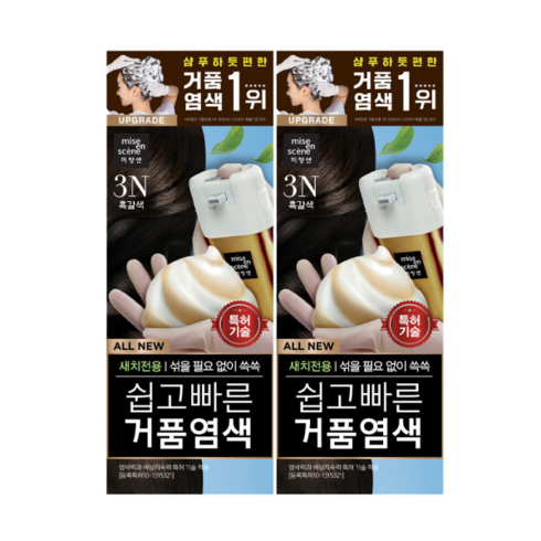 쉽고빠른거품염색 - 미쟝센 쉽고 빠른 거품 염색 새치전용, 3N흑갈색, 2개