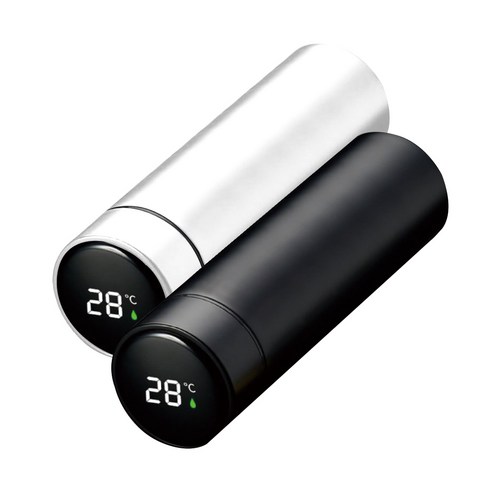 듀얼캡 보냉병 4종세트 - 다쓱 LED 온도표시 원터치 스텐 스마트 차량용 보냉 보온병 2종 세트, 블랙, 화이트, 500ml, 1세트
