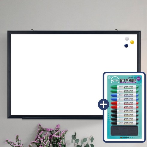 2023년 가성비 최고 보드세트 - 자석 화이트보드 + 칼라 마카콤비 세트, 블랙우드