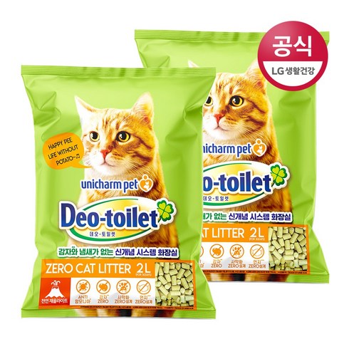 2024년 가성비 최고 유니참 모래 - 데오토일렛 사막화방지 고양이모래, 2L, 2개