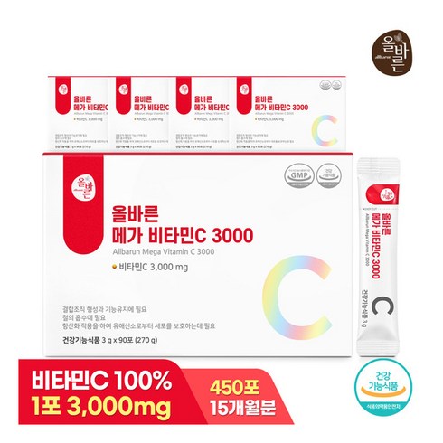 [올바른] 메가 비타민C 3000 90포 5박스 총 15개월분, 270g, 5개