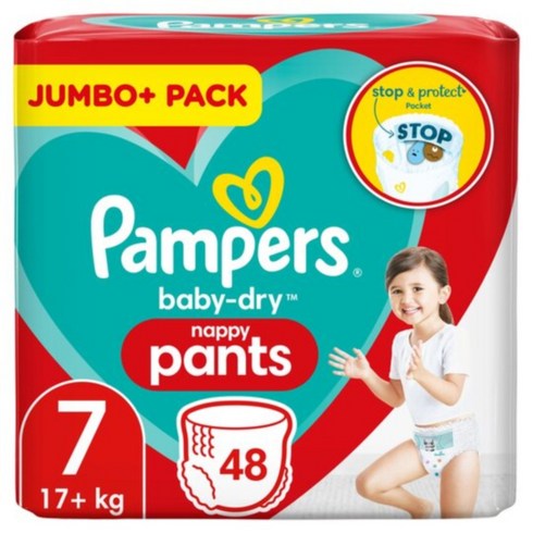 [영국발송] 48매입 몸무게 17kg 이상 전용 팸퍼스 베이비 드라이 네피 기저귀 사이즈7 Pampers Size7 Baby Dry Nappy Pants, 7단계