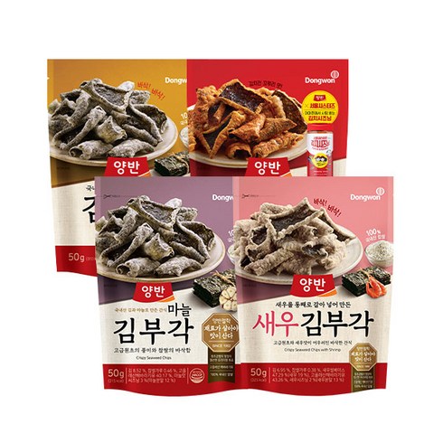 동원 양반 김부각+마늘+새우+김치맛 50g 4종 (4개씩 총 16개), 상세 설명 참조, 상세 설명 참조, 상세 설명 참조