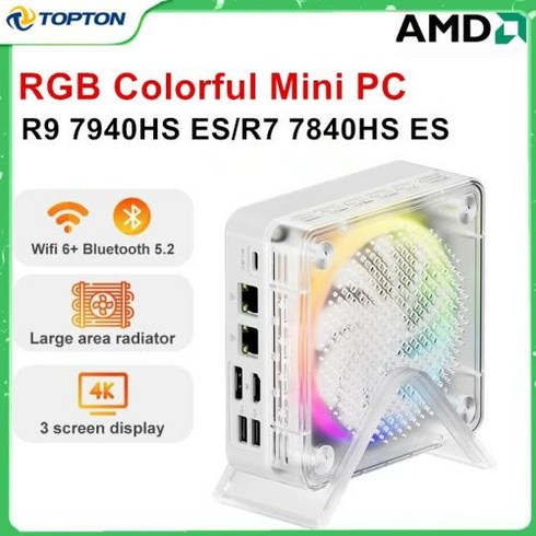 7840hs - 7840HS 미니 PC 2024 Topton AMD Ryzen 9 7940HS ES R7 RGB 컬러 게이머 윈도우 11 와이파이 6 게임용 DDR5 NVMe SSD 4K 컴퓨터, 없음, 없음, 16) No Ram No Storage - Ryzen