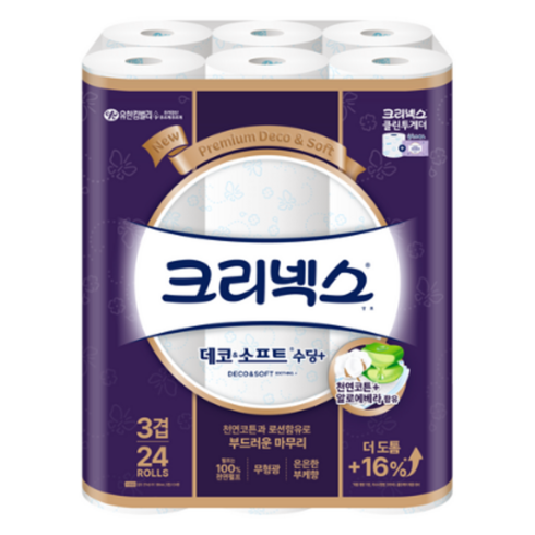 크리넥스 3겹 데코 & 소프트 화장지 27m, 24롤, 8개