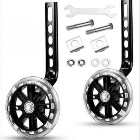 2023년 가성비 최고 자전거보조바퀴 - 자전거 보조 바퀴 세트 12인치 20인치 길이 사이즈 호환 LED 바퀴 부품 세트, 블랙