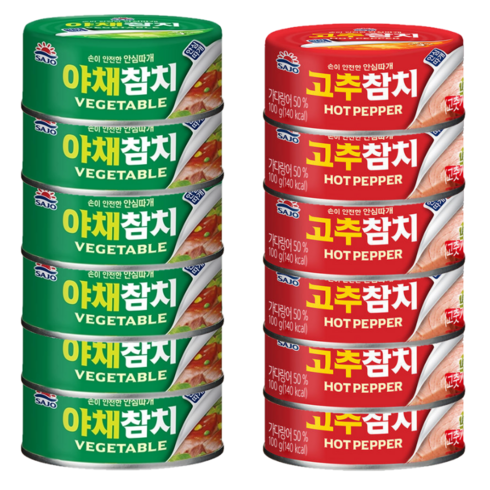 야채참치 - 사조 / 안심따개 야채참치 100g x 6개 + 고추참치 100g x 6개 세트, 1개
