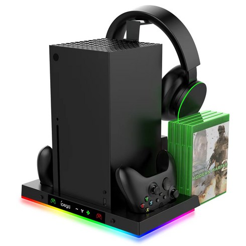 XBOX Series X 충전 쿨링 수납 스탠드 컨트롤러 충전 콘솔 쿨링팬 헤드셋 거치대 게임 타이틀 수납, 1세트