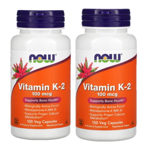 2병 Now Foods 나우 푸드 비타민 K2 K-2 100 mcg 100 야채캡슐, 100정, 2개