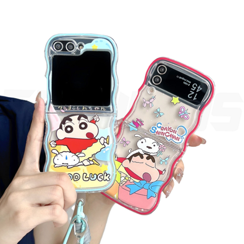 CASEJ 갤럭시 Z플립 부우웅 신나는 짱구 흰둥이 스트랩 케이스