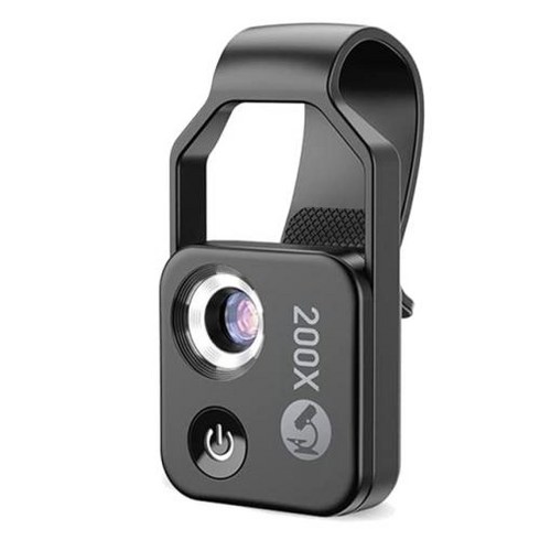스마트폰현미경 - CPL 렌즈가 포함된 200X 휴대폰 현미경 액세서리 LED 조명/범용 클립이 포함된 휴대용 미니 디지털 현미경, 검은색, 한개옵션0, 검은색