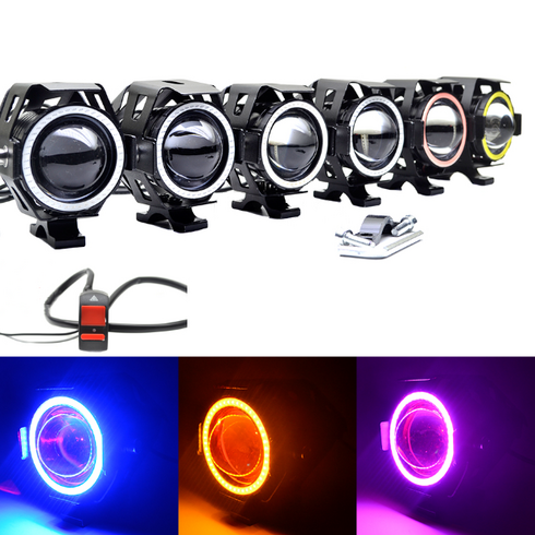 LED안개등 - U7 엔젤링 안개등 전조등 7 Color 자체브라켓 및 스위치 전선포함, 흰색, 초점 1개, 1개
