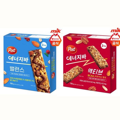 포스트 에너지바 밸런스150gx5각(15입) +엑티브135gx5각(15입) (총30입)