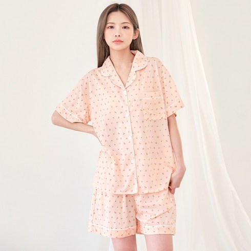 도씨 여성용 체리 반팔 카라 잠옷 세트 D9952