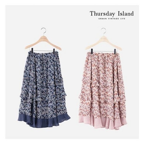 써스데이아일랜드 [Thursday Island] 밑단 배색 티어드 스커트(T216MSK138W)