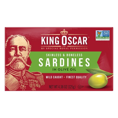 King Oscar 올리브 오일에 절인 정어리 껍질 가시 제거 125g(4.38oz)
