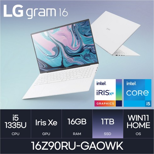 2024년 가성비 최고 16z90ru-gaowk - LG전자 그램16 16Z90RU-GAOWK, WIN11 Home, 16GB, 1TB, 스노우 화이트