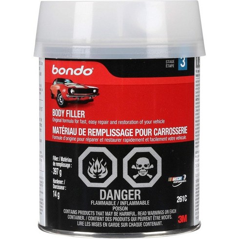 14 oz Bondo Body Filler Original Formula for Fast Easy Repair & Restoration of your Vehicle 00261 Filler 14 oz and 0.5 oz Hardener 1 Can, Salmon, 1개