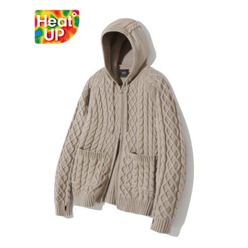 [국내매장정품] 디미트리블랙 2WAY 헤비웨이트 케이블 니트 후드 집업_카멜 HEAVY WEIGHT CABLE HOODY 집업_CAMEL_389470